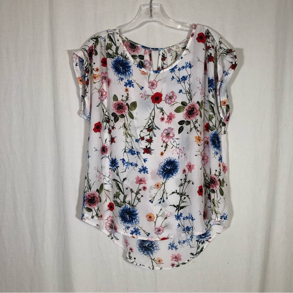 Pink Rose Floral Blouse Sz Lg